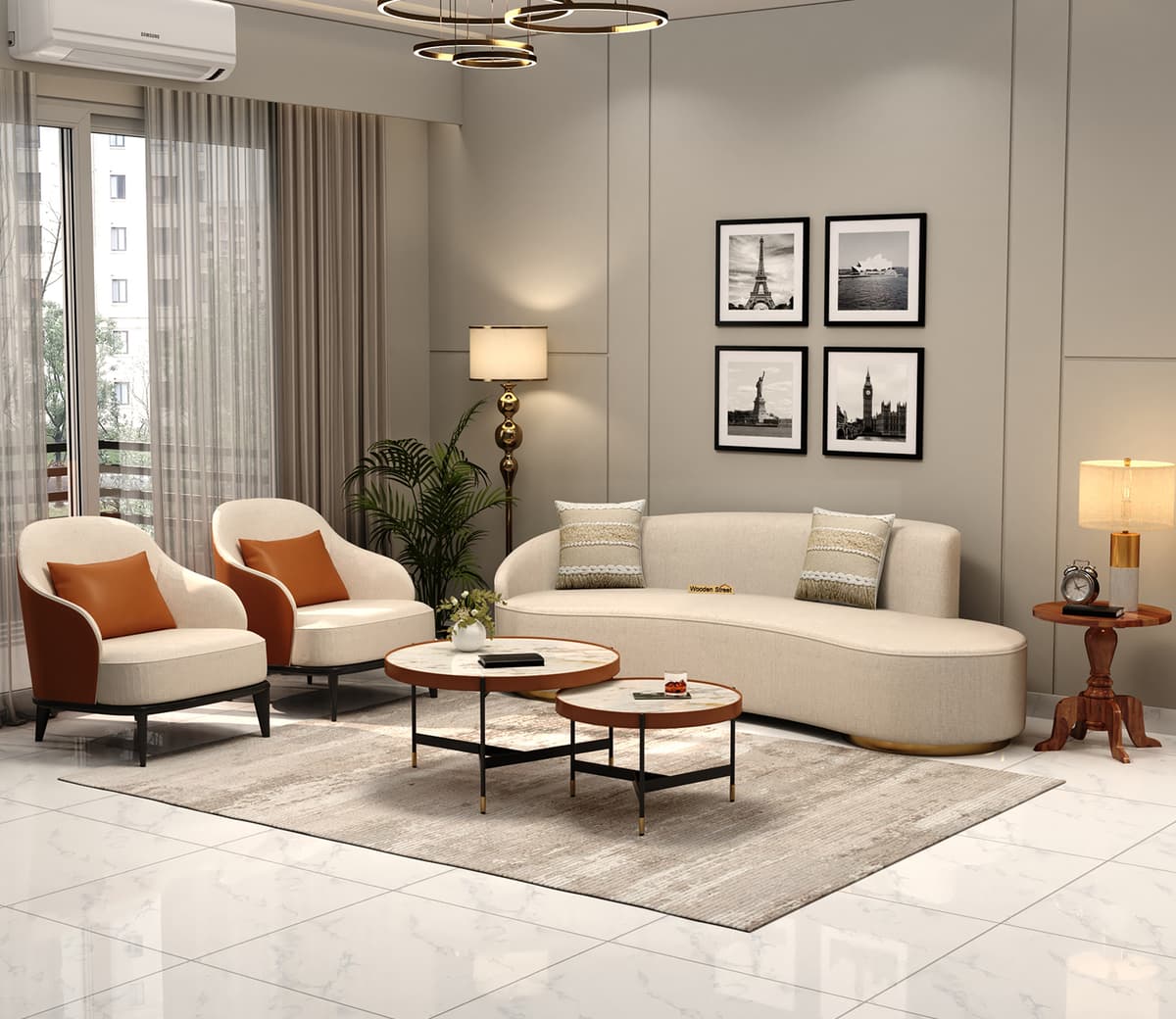 Modern living room with neutral tones and natural decor